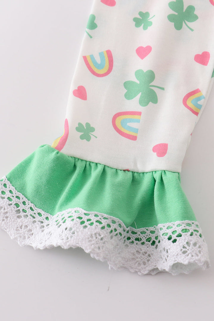 Green Rainbow Clover Girl Pants Set