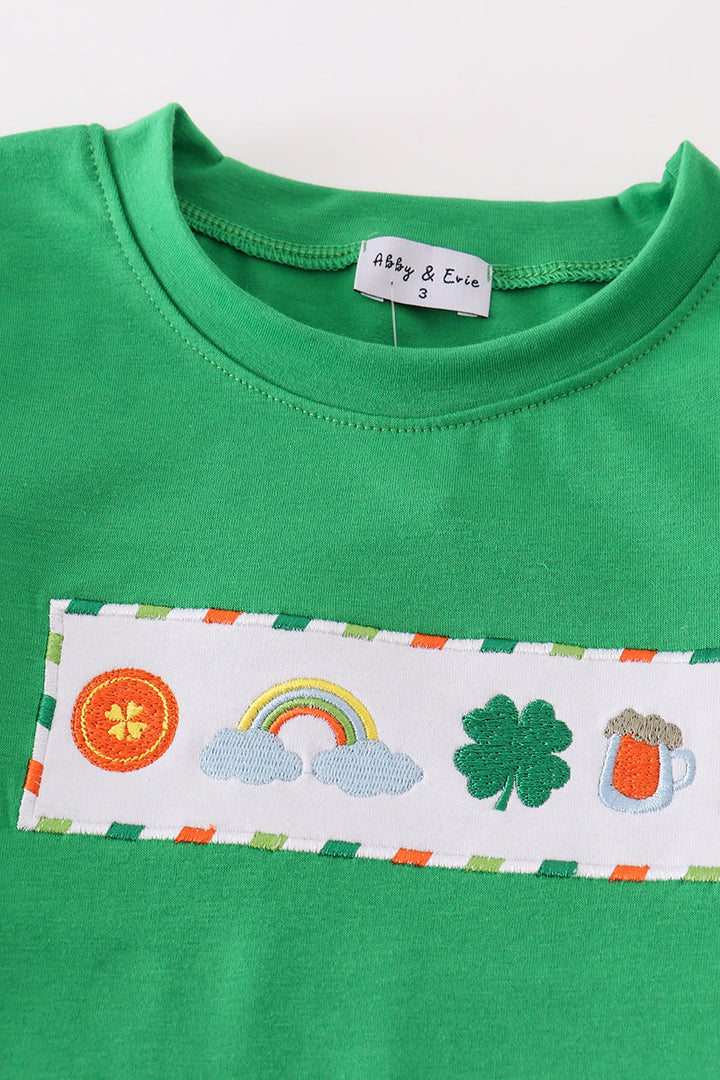 Green Clover Rainbow Embroidery Boy Set