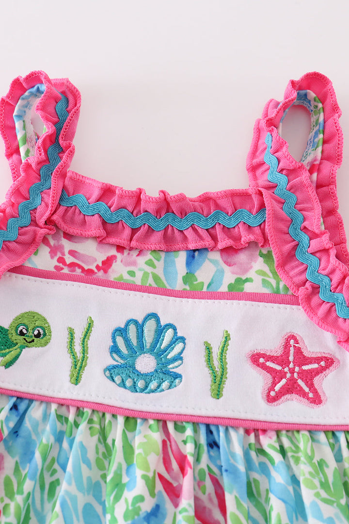 Green Island Breeze Embroidery Girl Bloomer Set