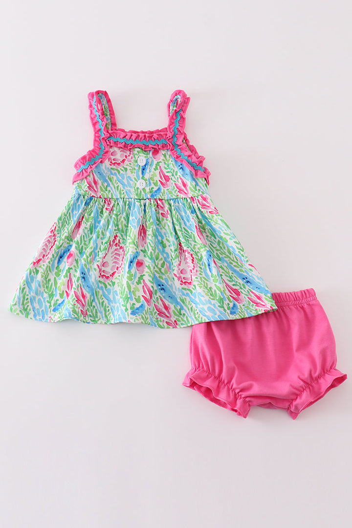 Green Island Breeze Embroidery Girl Bloomer Set