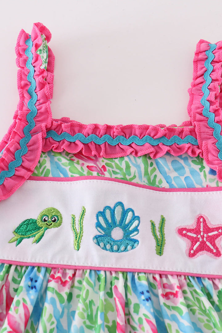 Green Island Breeze Embroidery Girl Dress