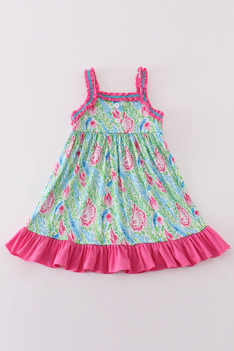 Green Island Breeze Embroidery Girl Dress