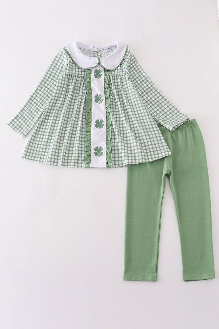 Green Clover Embroidery Girl Set