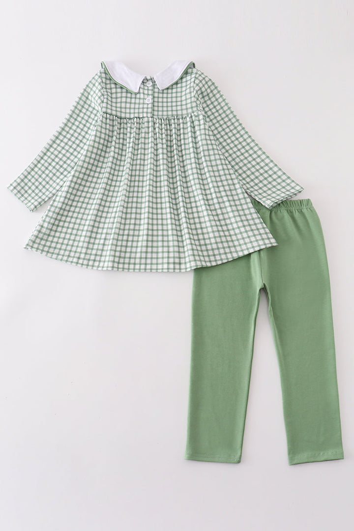 Green Clover Embroidery Girl Set