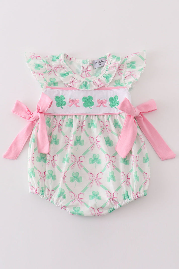 Pink Green Bow Clover Embroidery Girl Bubble