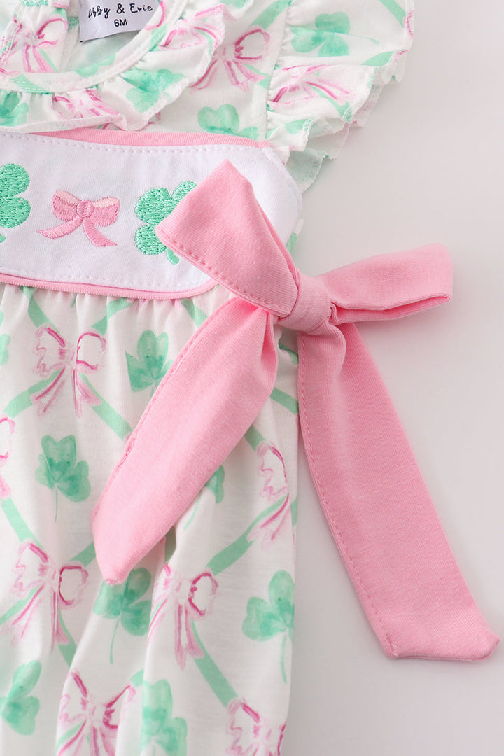 Pink Green Bow Clover Embroidery Girl Bubble