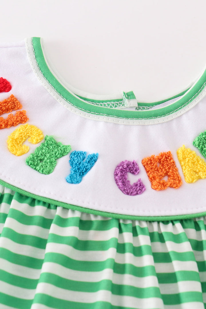 Green Stripe Lucky Charm French Knot Girl Bubble