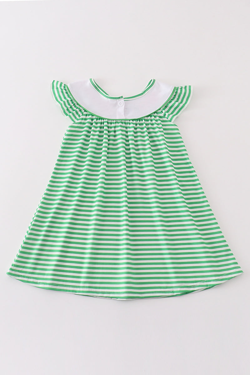 Green Stripe Lucky Charm French Knot Girl Dress