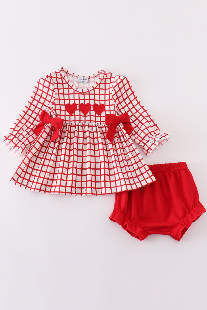 Red Valentine's Day Heart Embroidery Girl Bloomer Set