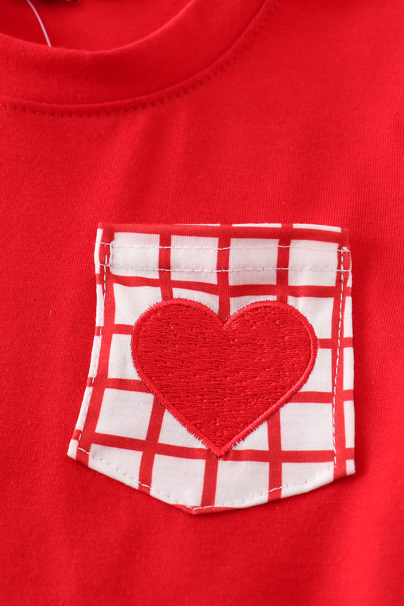 Red Valentine's Day Heart Embroidery Boy Set