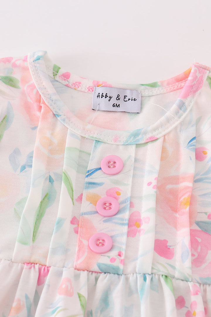 Pink Pastel Meadow Print Girl Bloomer Set