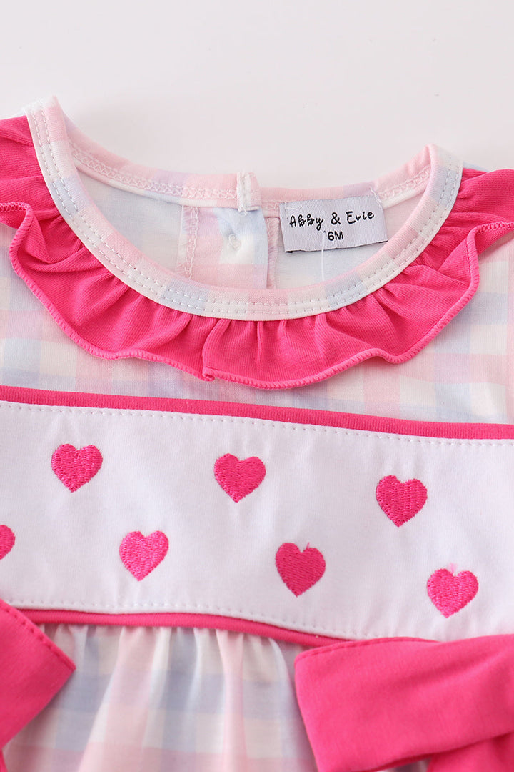 Valentine's Day Heart Embroidery Girl Plaid Bubble