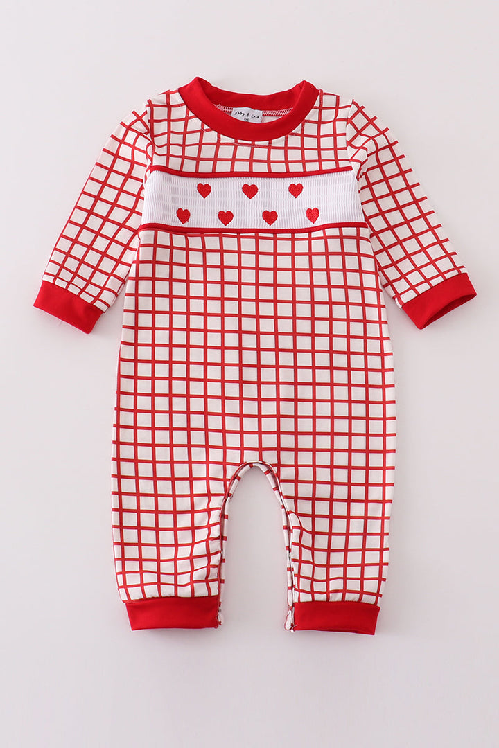 Valentine's Day Smocked Heart Embroidery Boy Romper