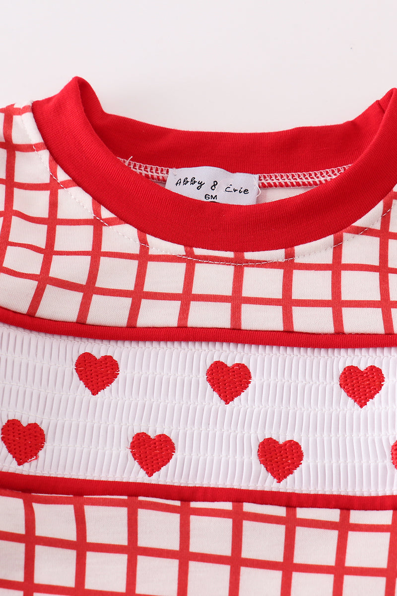 Valentine's Day Smocked Heart Embroidery Boy Romper