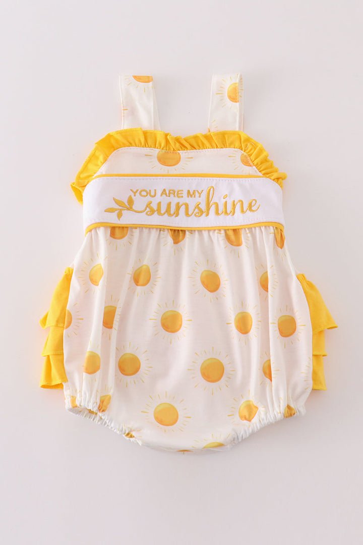 Yellow You Are My Sunshine Embroidery Girl Bubble