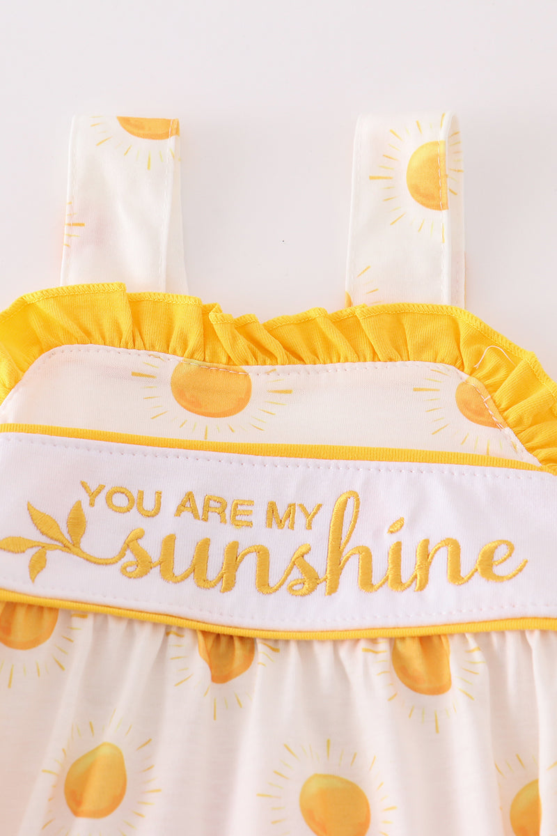 Yellow You Are My Sunshine Embroidery Girl Bubble