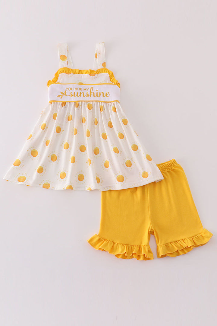 Yellow You Are My Sunshine Embroidery Girl Set