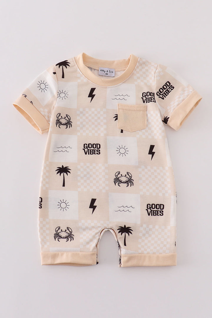 Beige Summer Vibes Patchwork Boy Romper