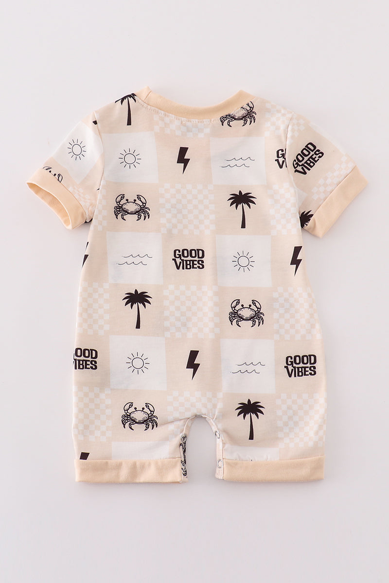 Beige Summer Vibes Patchwork Boy Romper