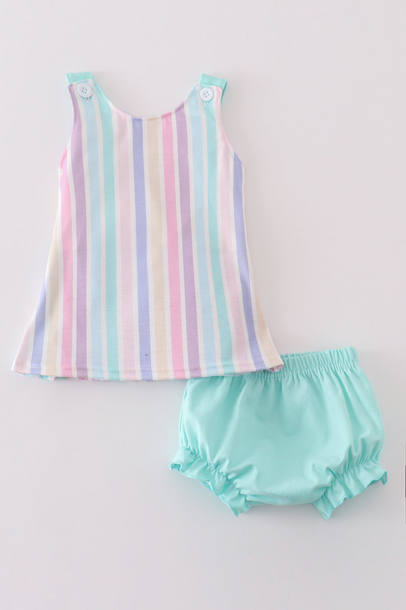 Multicolored Stripe Girl Bloomer Set