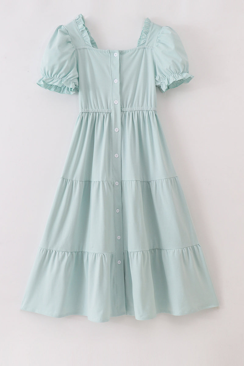 Blue Tiered Ruffle Mom Dress