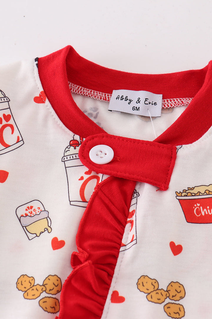 Red The Lord's Chicken Print Girl Romper