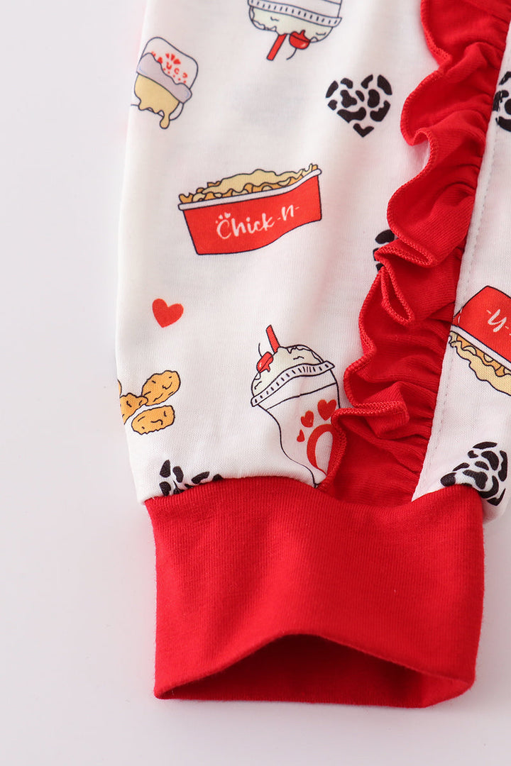 Red The Lord's Chicken Print Girl Romper