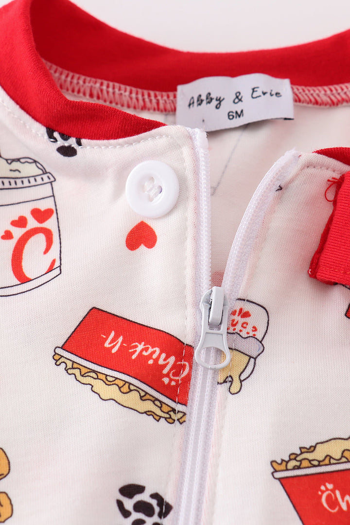 Red The Lord's Chicken Print Boy Romper