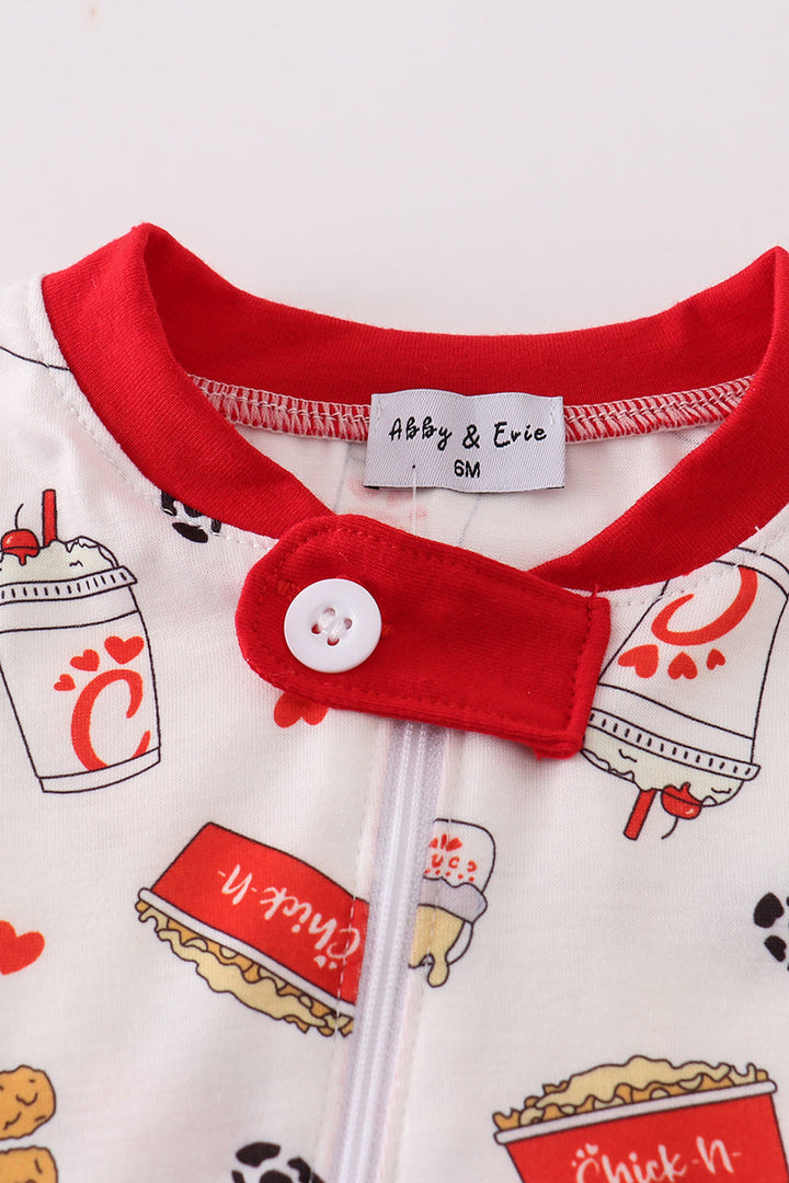 Red The Lord's Chicken Print Boy Romper