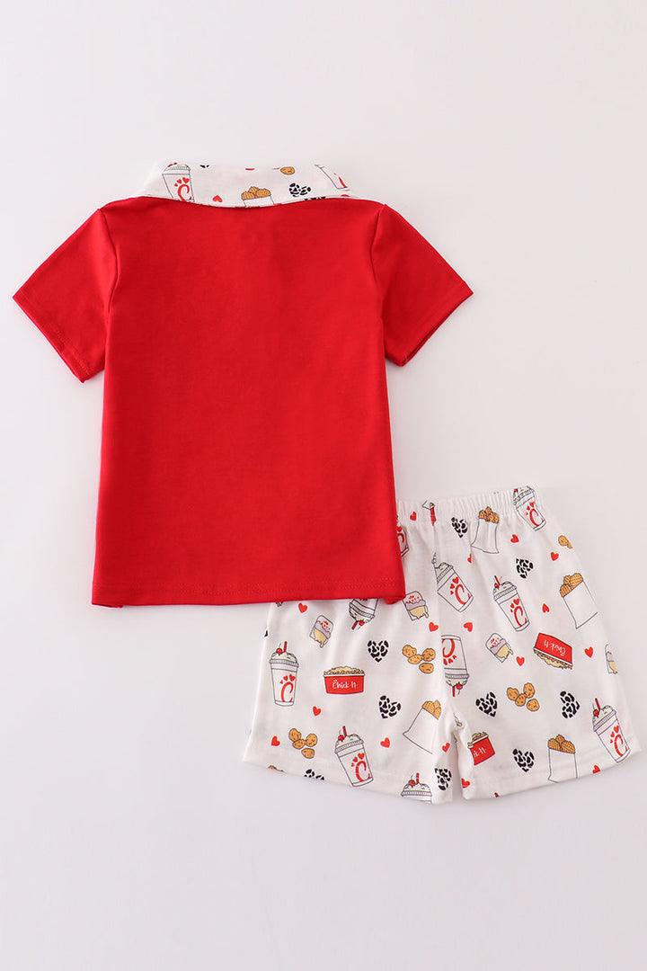 Red The Lord's Chicken Print Boy Set