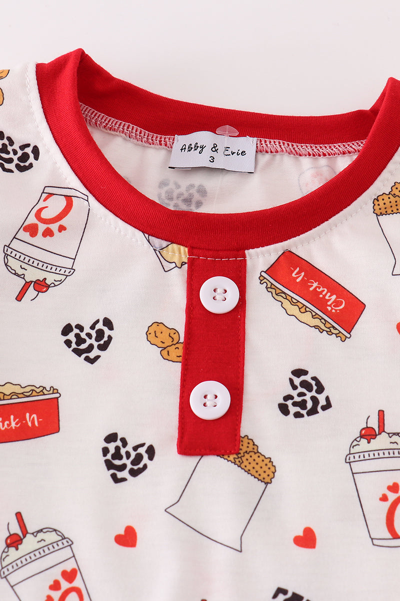 Red The Lord's Chicken Print Boy Pajamas Set