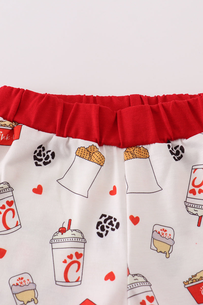 Red The Lord's Chicken Print Boy Pajamas Set