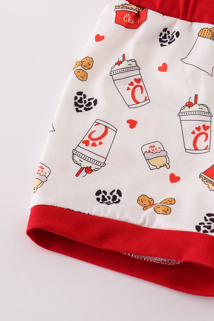 Red The Lord's Chicken Print Boy Pajamas Set