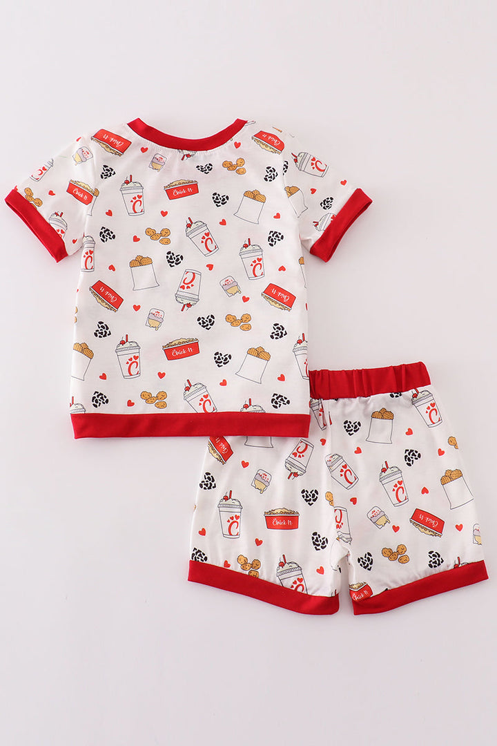 Red The Lord's Chicken Print Boy Pajamas Set