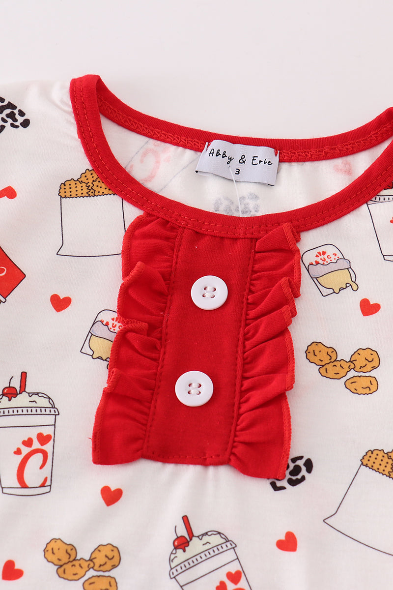 Red The Lord's Chicken Print Girl Pajamas Set