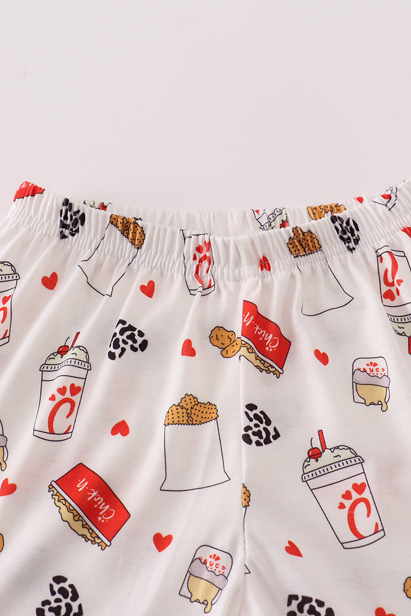 Red The Lord's Chicken Print Girl Pajamas Set