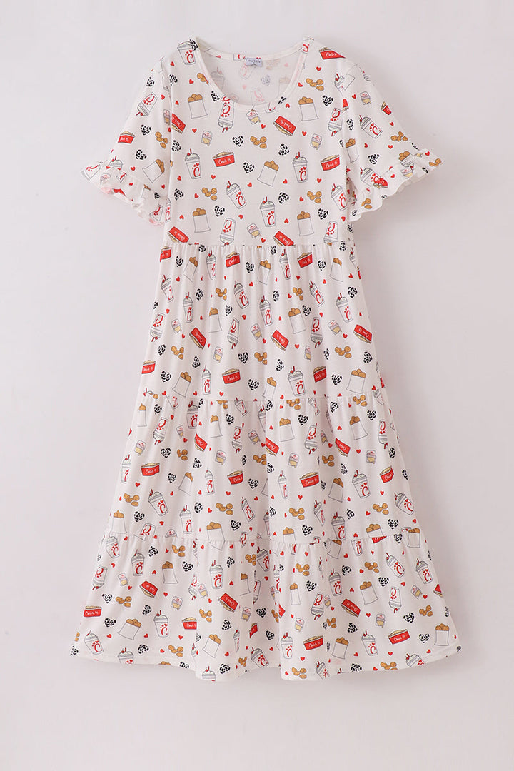 Red The Lord's Chicken Print Mom Dress