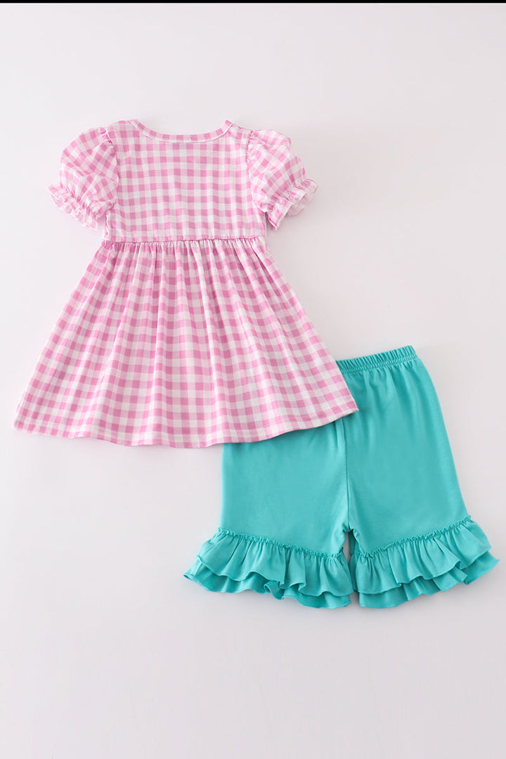 Pink Let's Baking Embroidery Girl Gingham Set