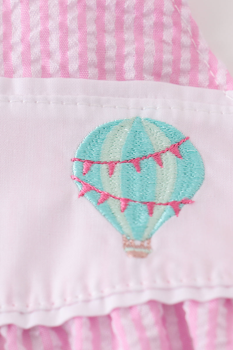 Pink Seersucker Hot Air Balloon Embroidery Girl Bubble