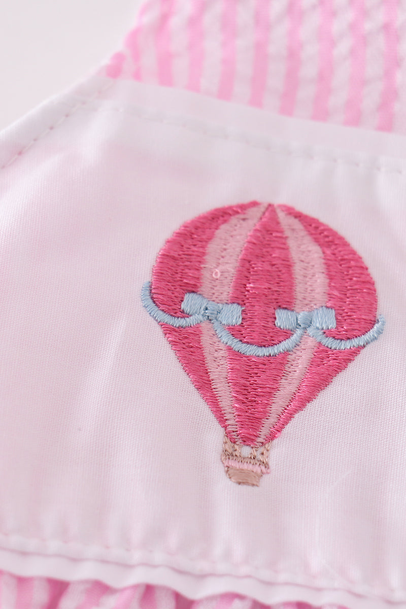 Pink Seersucker Hot Air Balloon Embroidery Dress