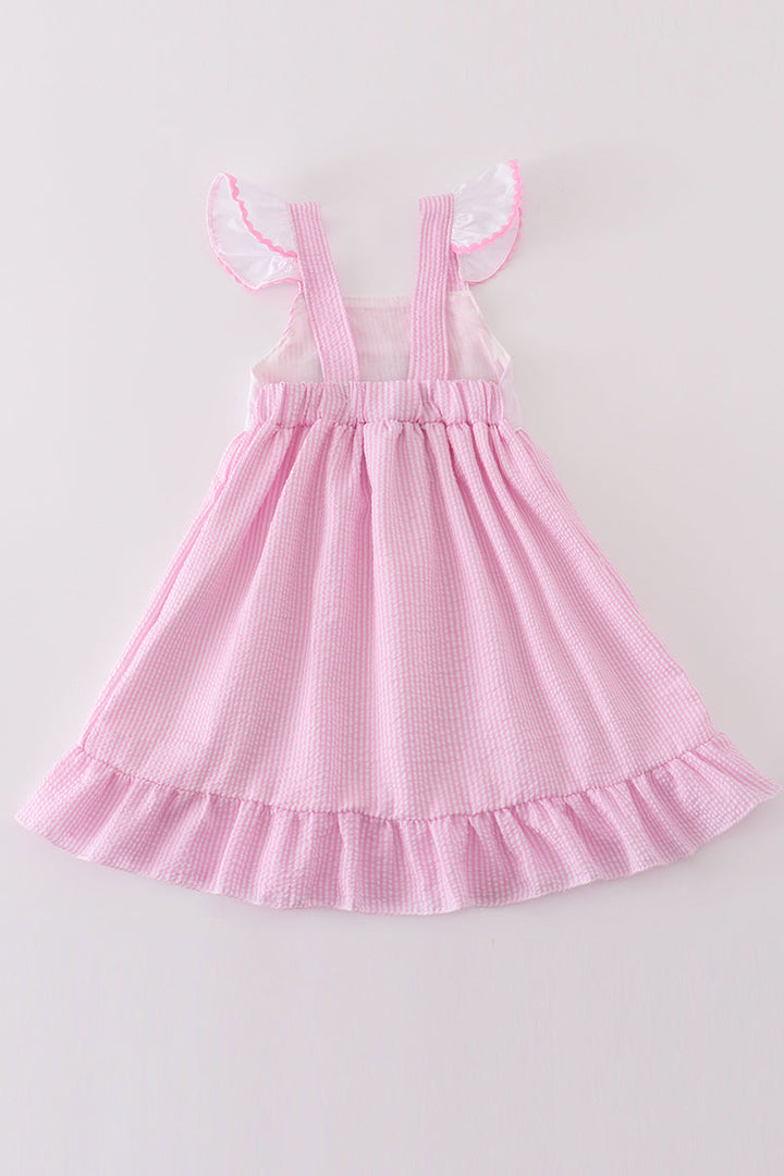 Pink Seersucker Hot Air Balloon Embroidery Dress