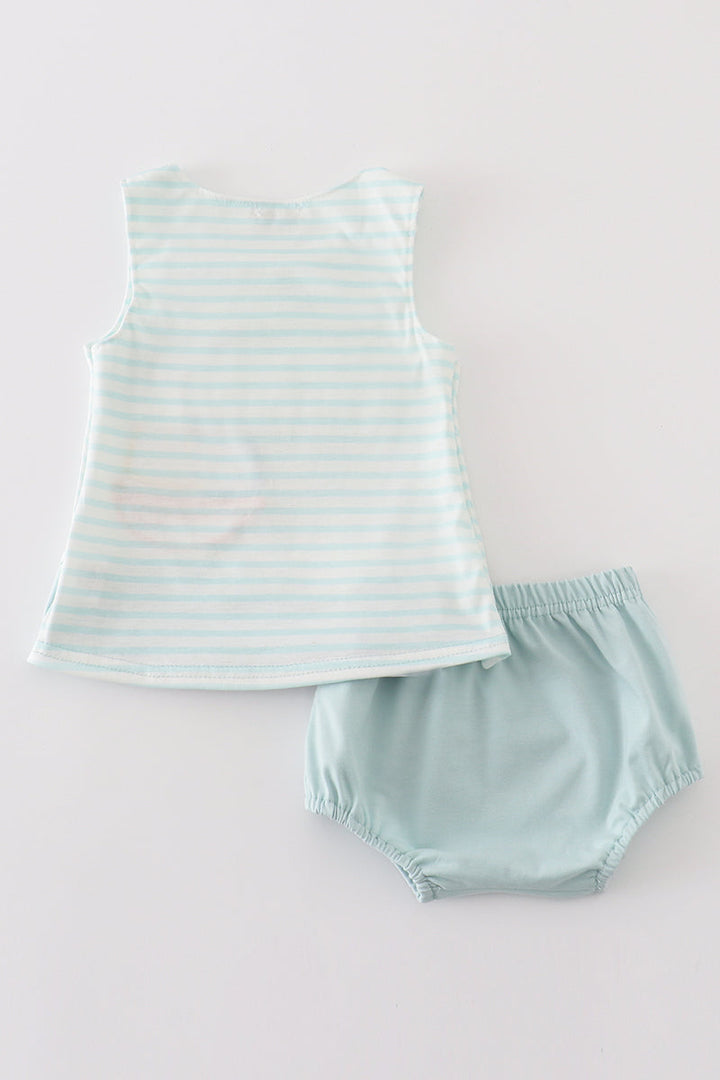 Blue Stripe Sailboat Applique Boy Bloomer Set