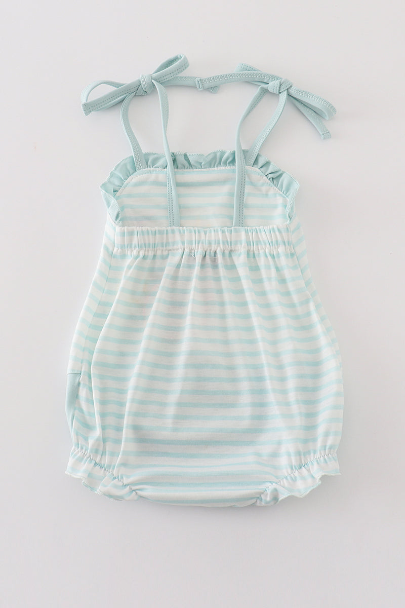 Blue Stripe Sailboat Applique Girl Bubble