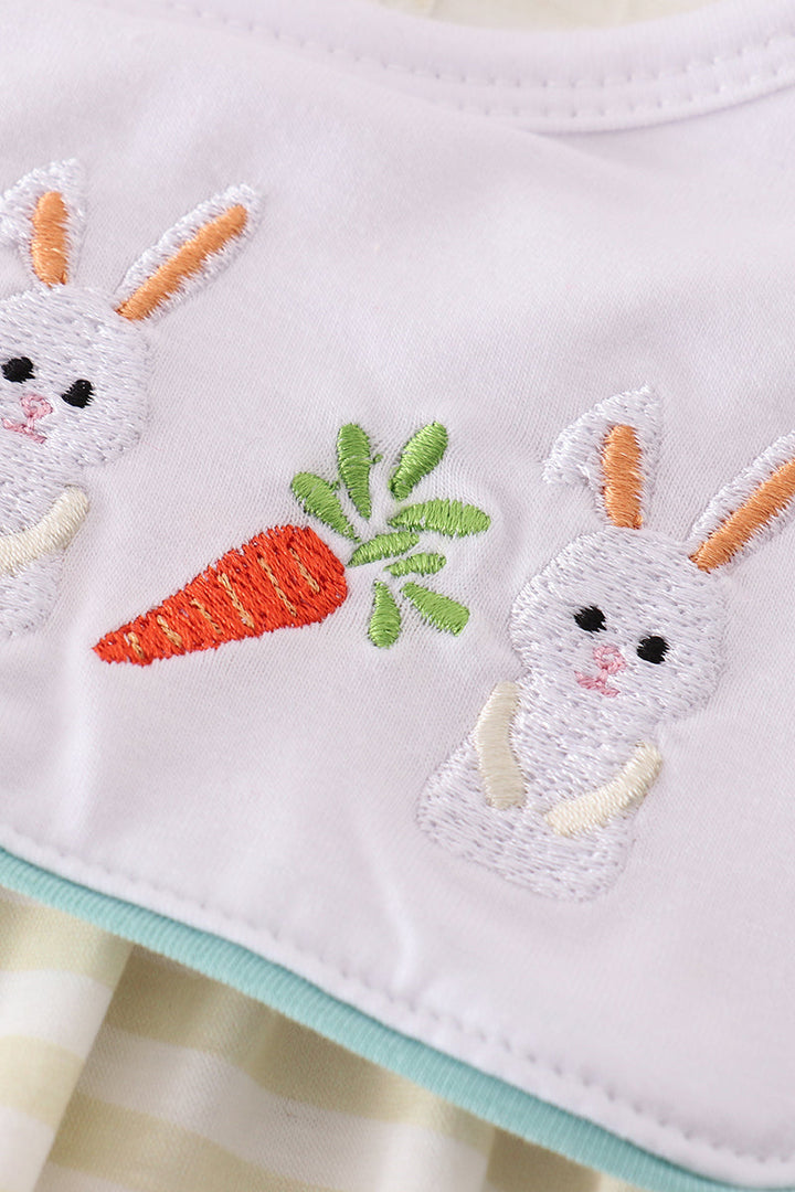 Easter Stripe Bunny Embroidery Girl Dress