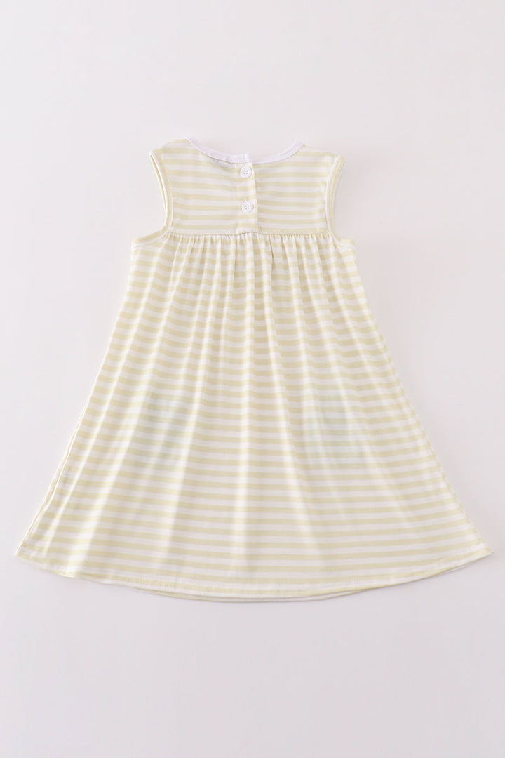 Easter Stripe Bunny Embroidery Girl Dress