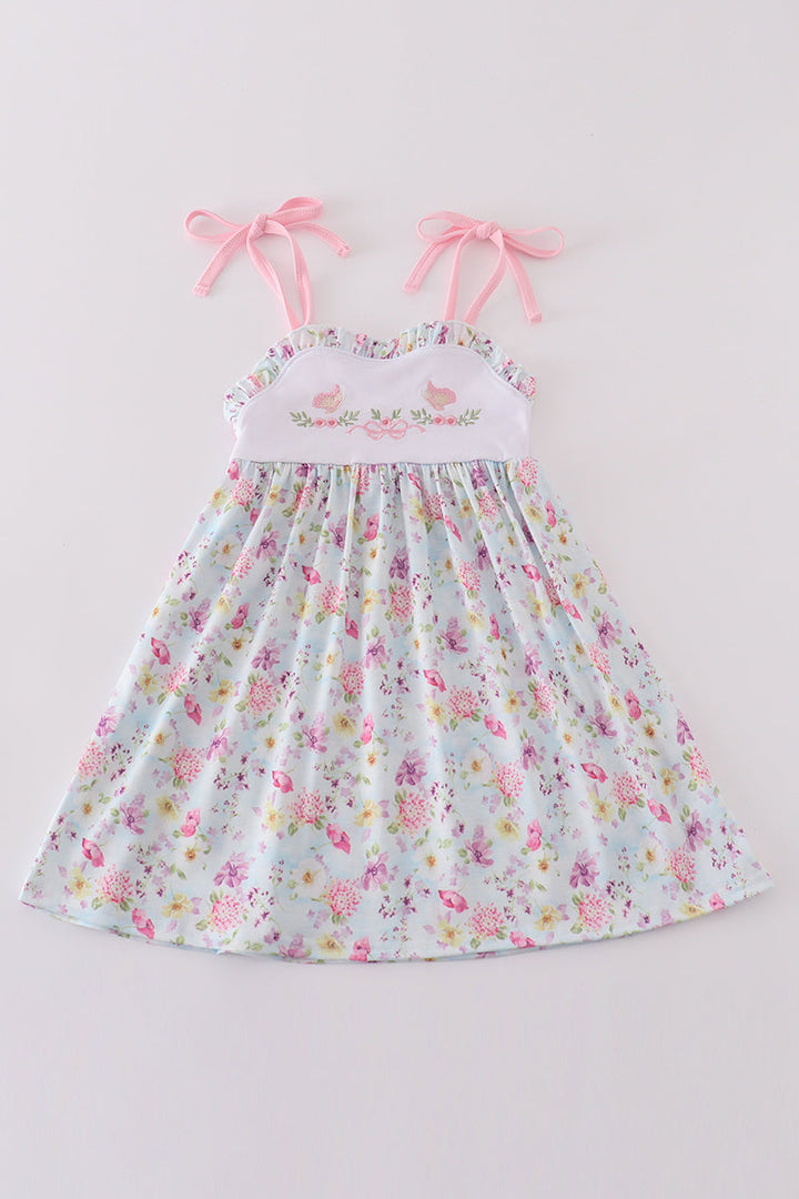 Butterfly Floral Embroidery Girl Dress