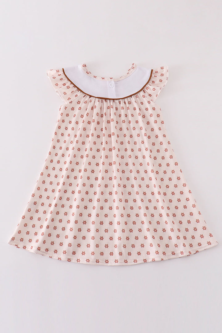 Floral Print Cow Embroidery Girl Dress