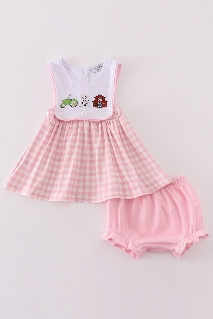 Pink Farm Embroidery Girl Bloomer Set