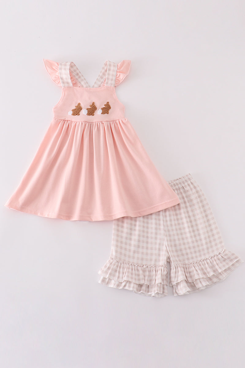 Pink Easter Bunny French Knot Girl Set