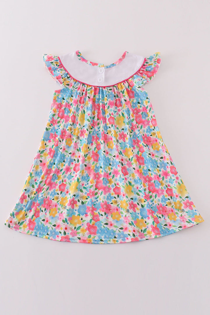 Floral Bee Embroidery Girl Dress